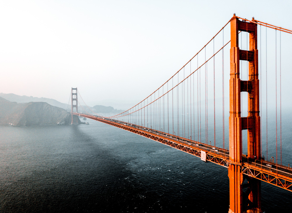 Aerial shot of the San Francisco Golden Gate bridge
