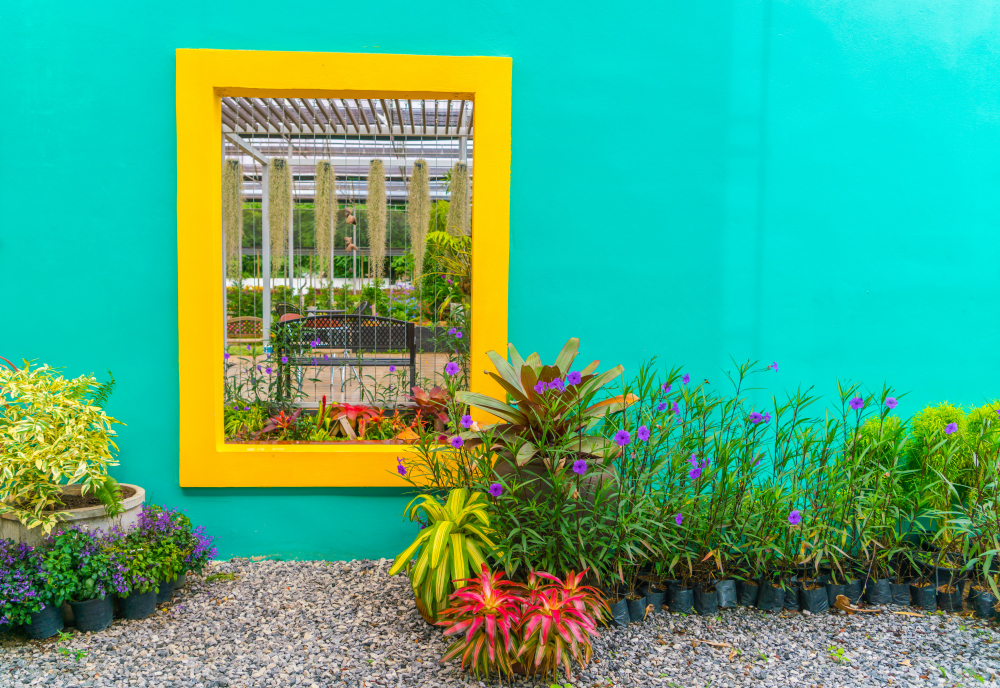 Landscaped flower garden design with vibrant colours.